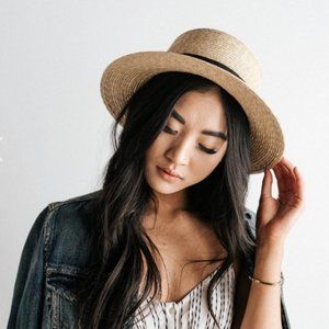 Gigi Pip Faye Short Straw Boater Hat - Natural